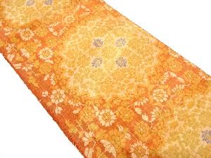 手織り紬華文に草花模様織り出し名古屋帯